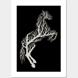 horse tree illustration Posters and Art